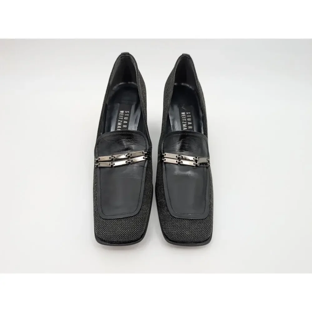 Stuart Weitzman Square Toe Women's Heels Sz 7 Minimalist Academia Black and Gray